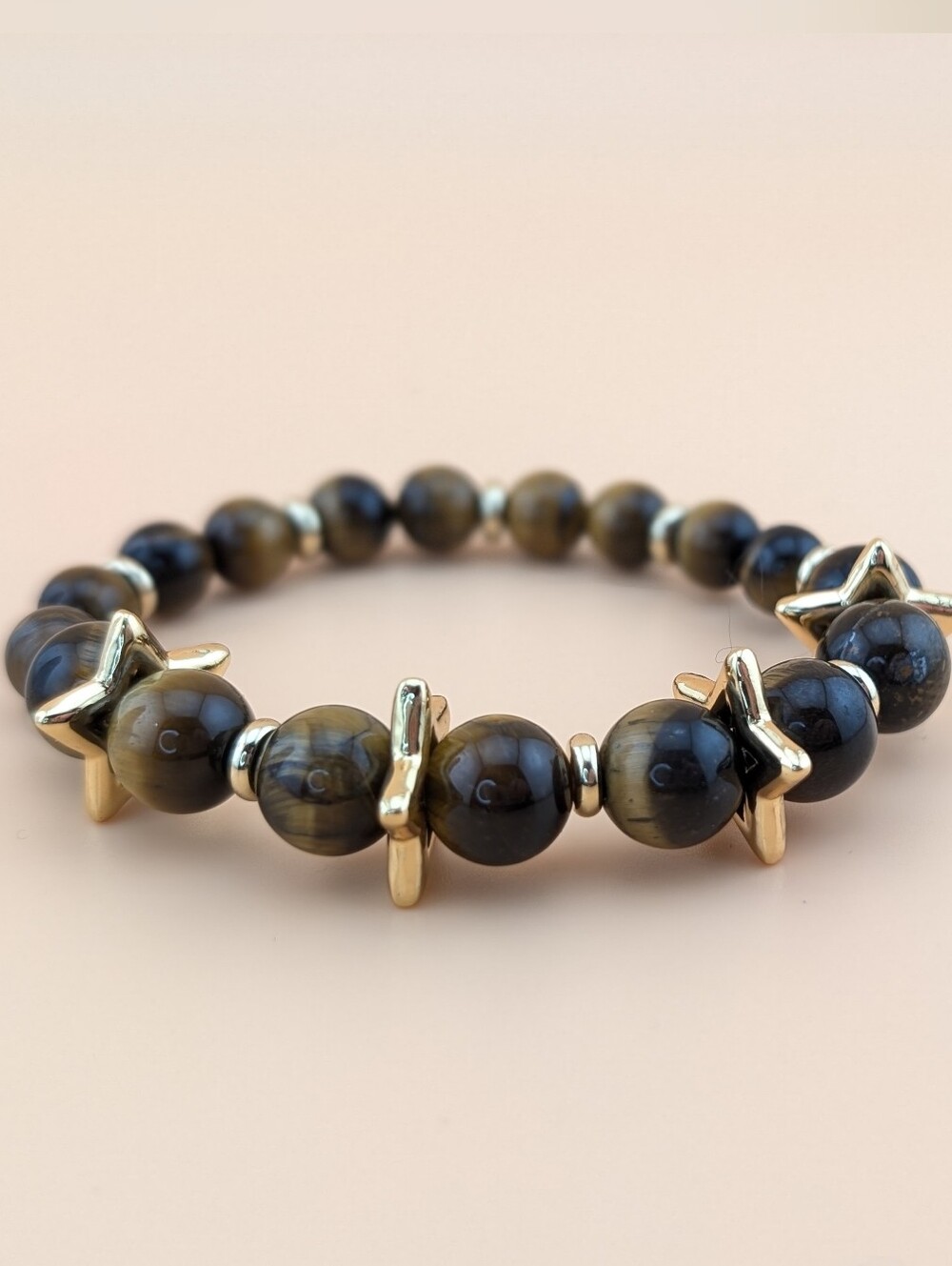 Celestial Tiger's Eye Gemstone Gold Star Bracelet